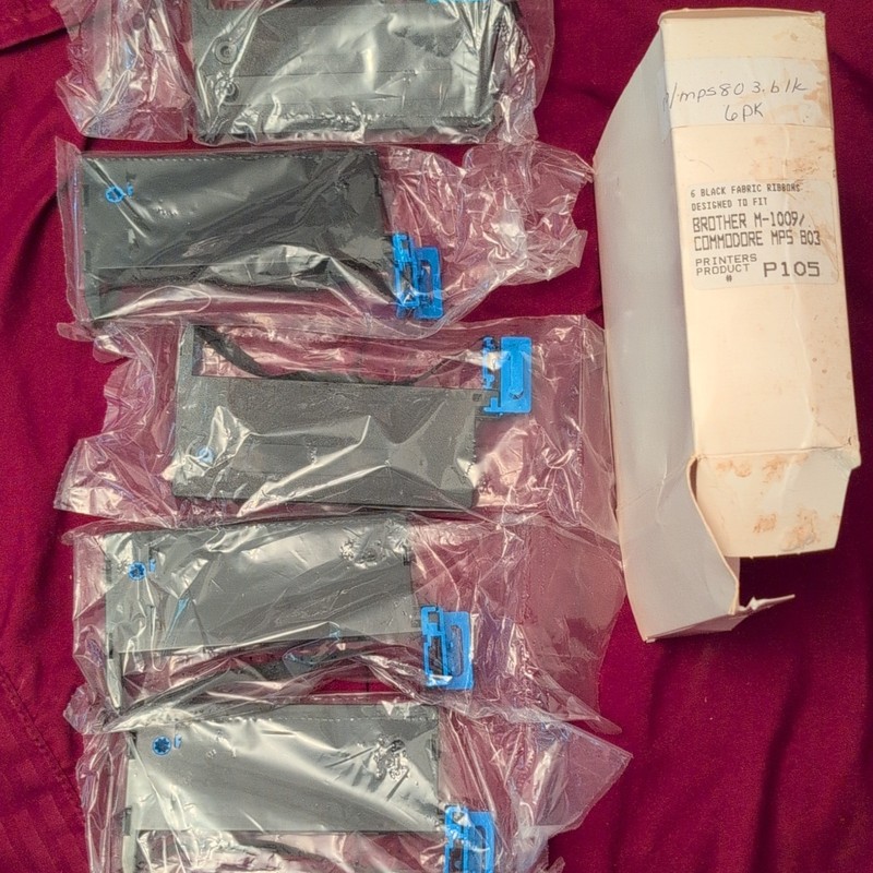 P105 Black Fabric Ribbon 6-Pack for Brother M-1009, Commodore MPS 803
