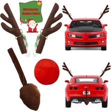 Car Reindeer Antlers with Red Nose Tail - Christmas Reindeer for Car Ornamen...