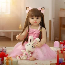 Reborn Baby Dolls 22 Inch Realistic Baby Girl Doll with Long Hair Silicone Full 