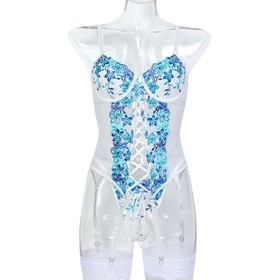 Lingerie Three Piece Set with Garter Straps Sexy Corset Bustier for Women