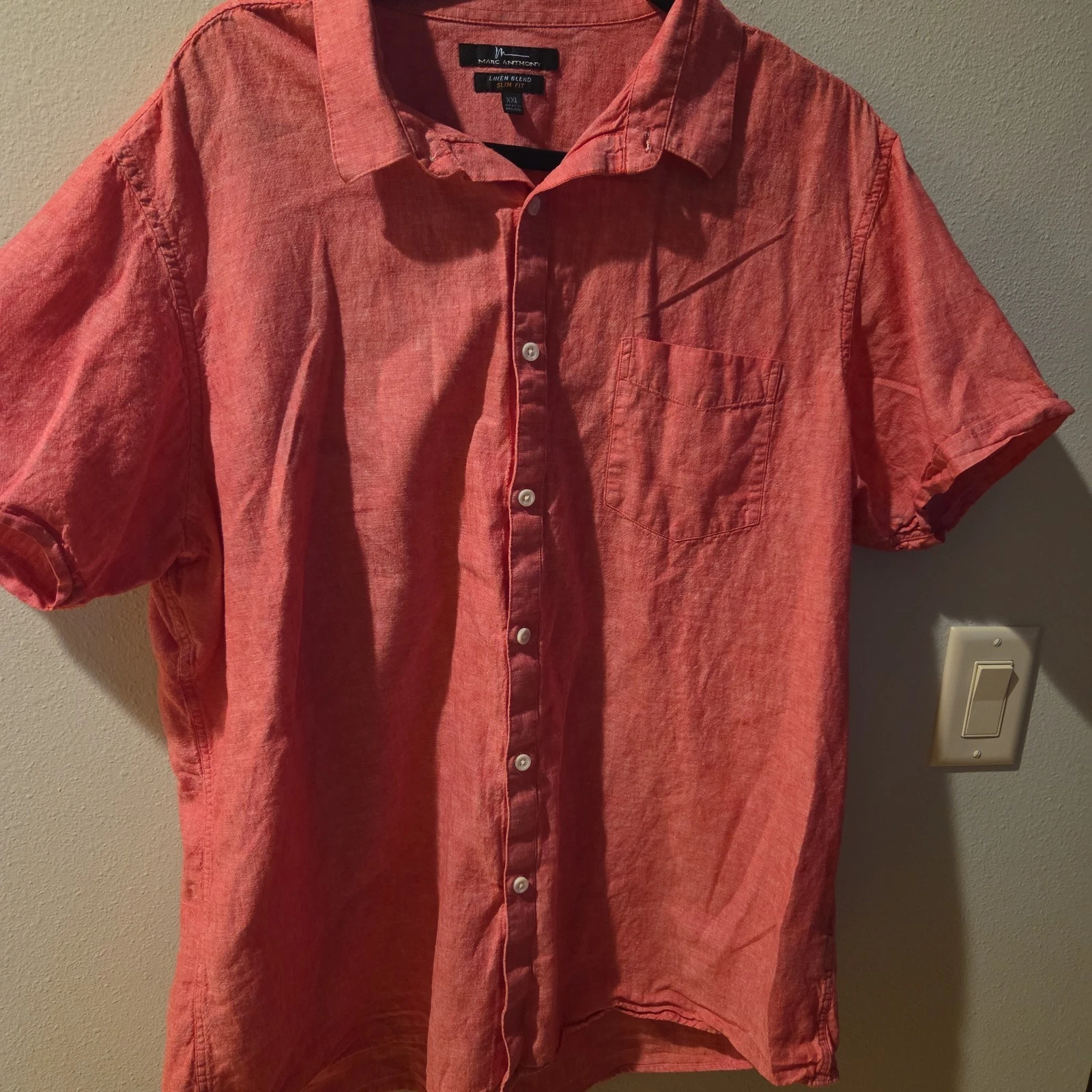 Marc Anthony Luxury Men's Linen/Cotton Coral Slim Fit Size XXL Short Sleeve