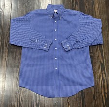 Brooks Brothers Button Down Shirt Mens 16 4/5 Regular Fit Plaid Blue Cotton