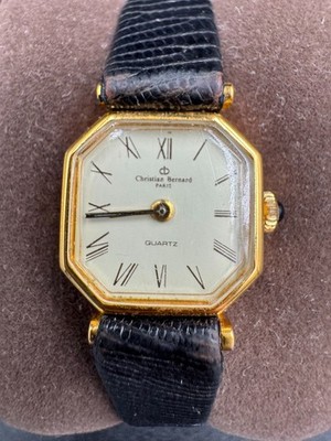Vintage Christian Bernard Paris Octagonal Quartz Watch Gold Roman Numeral Dial