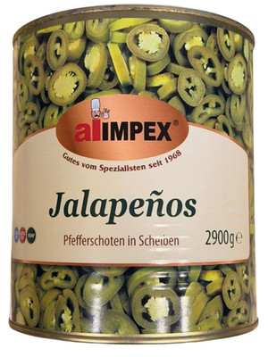 Jalapeños 2,9kg Dose ALIMPEX 1600g Abtropfgewicht Jalapenos Scheiben Gastro