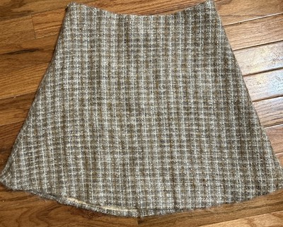 Cache Women s Mohair Wool Blend Flare Skirt Beige Tweed Lined Sz M