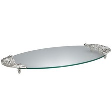 K&auml;seplatte 46x25 cm oval versilbert Glas Servierplatte & Standf&uuml;&szlig;e Buffet Platte