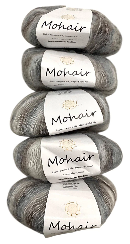 6-Mohair & Cashmere Yarn Balls Brown Gray White 25 Grams Each - Image 2 of 2
