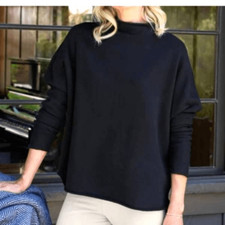 Frank Eileen Effie Long-Sleeve Funnel Neck Capelet triple fleece in Black sz S