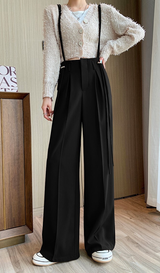 Wide Leg Pants Women XS Small Size 0 2 4 6 High Rise Suspender