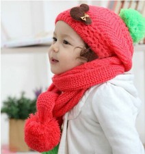 Toddler Baby Winter Knit Beanie Hat Scarf Set Fur Pom Pom Boy Girl