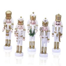 5 PCS Christmas Nutcracker Ornament Set, Nutcracker Figures with White Gold