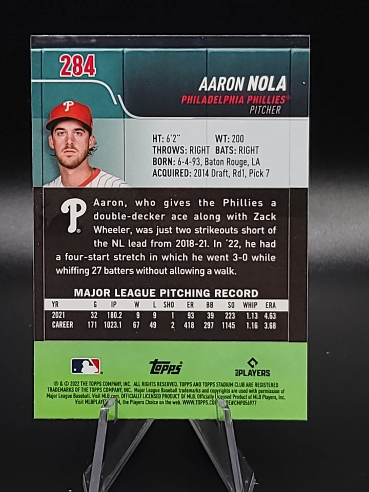 2022 Topps Stadium Club Chrome X-Fractor Aaron Nola Philadelphia Phillies #284 - Image 2 of 2