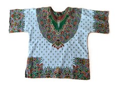 Vintage Ethnic Dashiki Shirt Size Large 49" Chest with Pockets Hippie Boho Blue