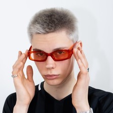 Y2K sleek square sunglasses in shiny light red