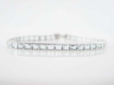 11.27ct Lab-Created Blue Aquamarine Elegant Tennis Bracelet White Gold Plated