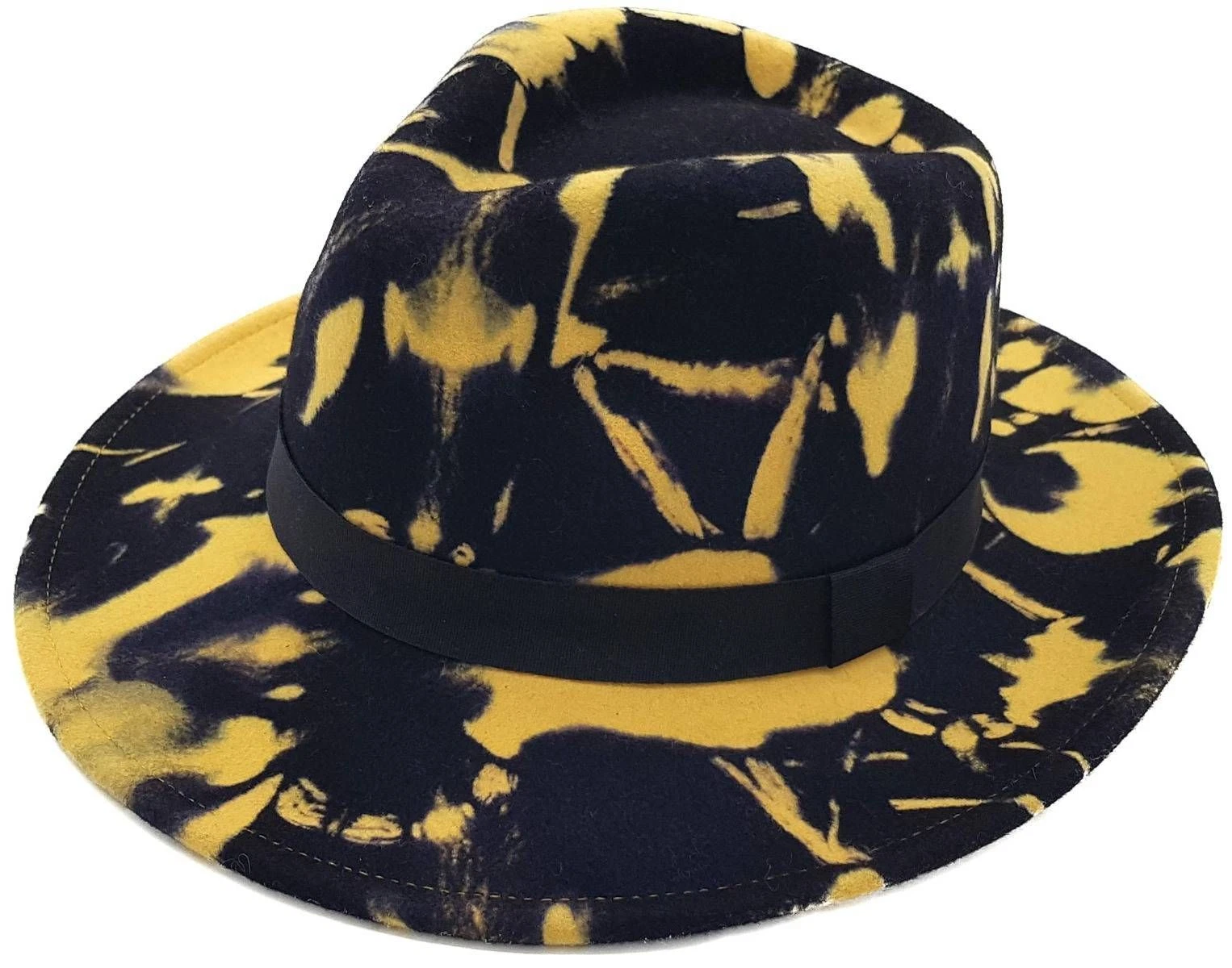 Patterned Wool Felt Fedora Hat Women’s 100% Wool Classic Wide Brim Dress Hat