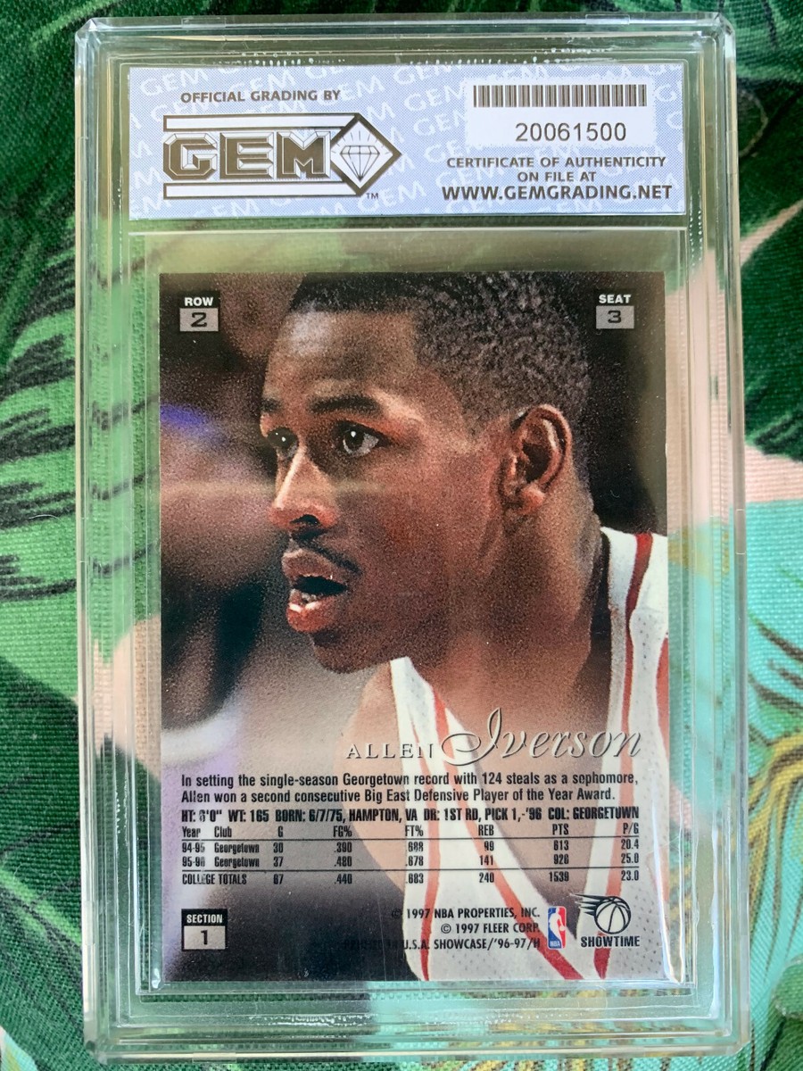 1996-97 Flair Showcase Allen Iverson Rc Rookie Card Row 2 Gem Mint