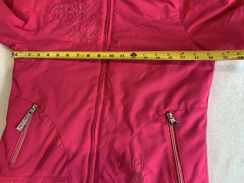 Spyder Girls Winter Ski Snow Insulated Full Zip Jacket SZ 12 Pink Removable Hood - Picture 15 of 16