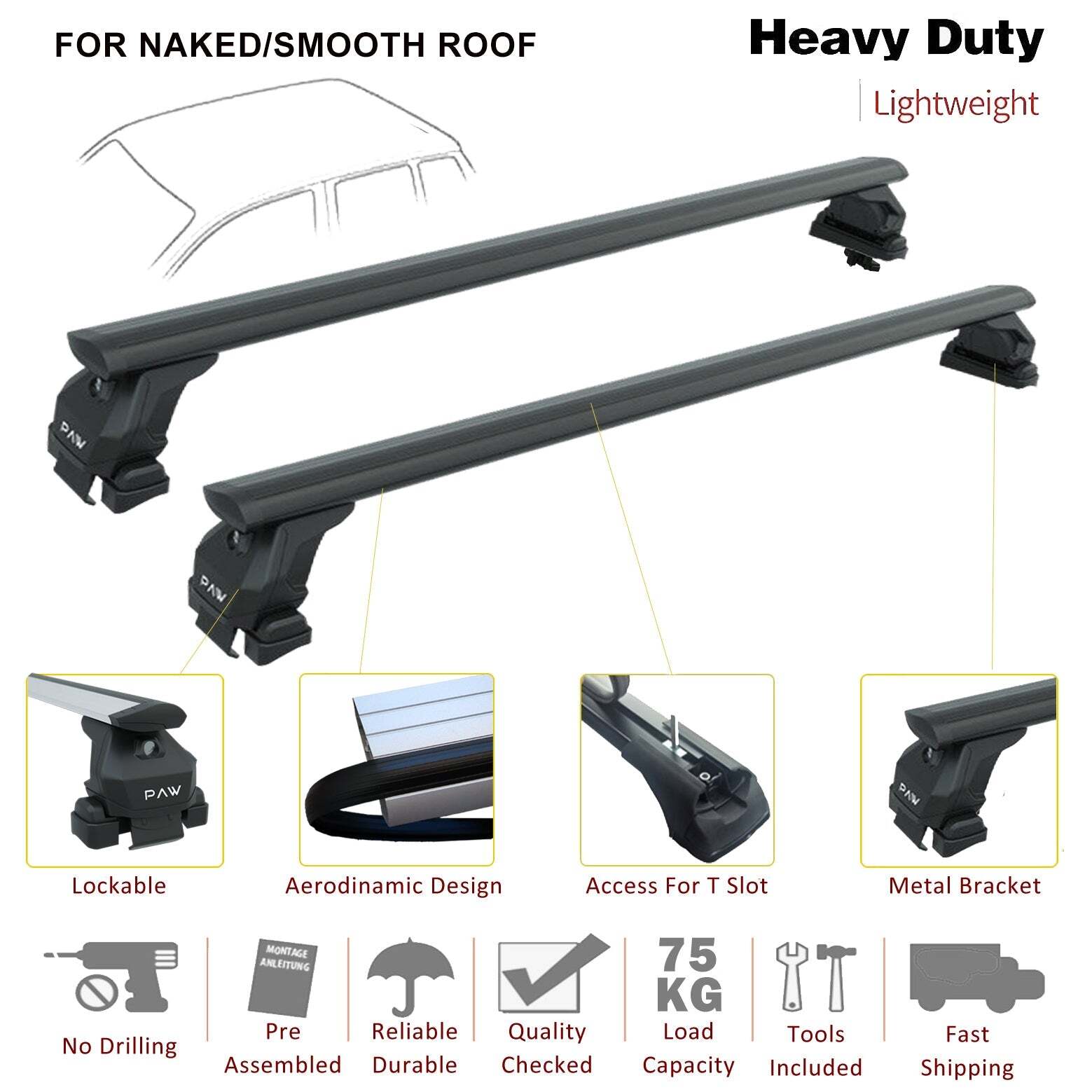 For Volkswagen Arteon 2017Up Roof Rack Cross Bar Metal Bracket Normal