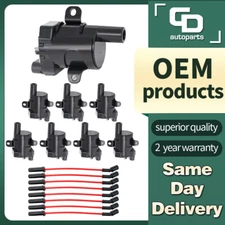 D585 8X Round Ignition Coil & Spark Plug Wires for Chevy Silverado 1500 2500 GMC