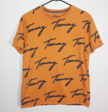 Tommy Hilfiger Denim All Over Logo Orange Tee Shirt Men's Size M