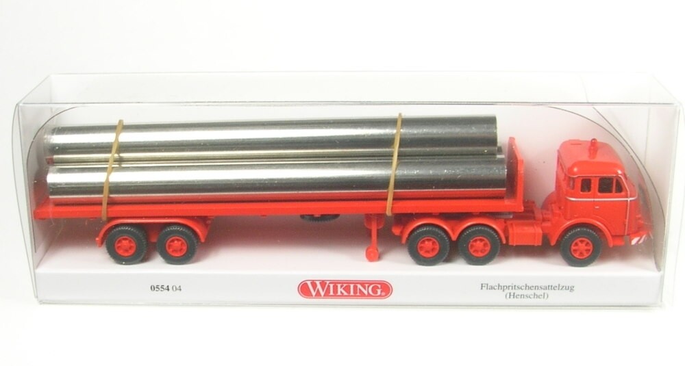 Henschel flatbed trailer with tube load (bright red) 1955-1961 1:87