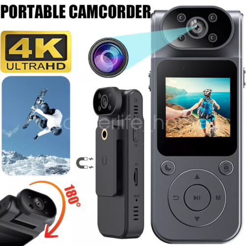 4K/2K/1080P Camcorder Mini Body Camera 180° Rotatable Audio Video IR Night Cam - Picture 4 of 28
