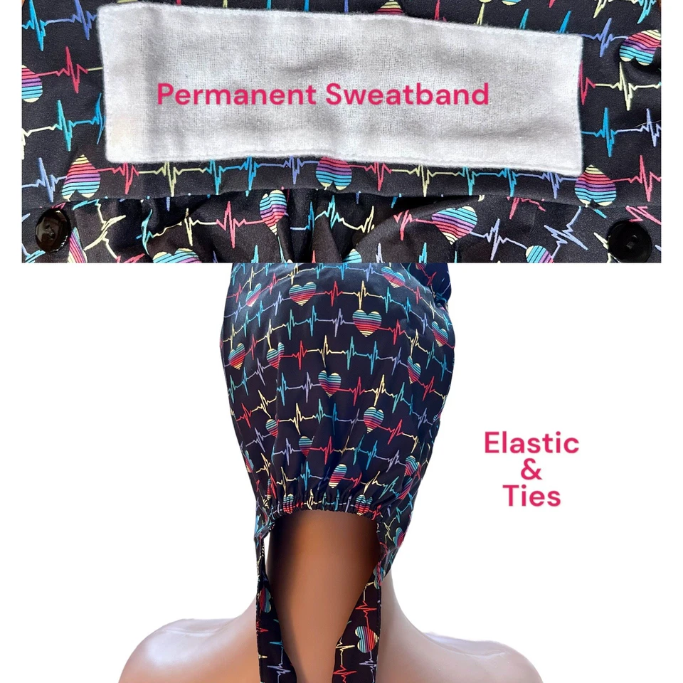 Work Cap Medical Chef Painter Unisex Polyester OSFM “Striped Heart” Cardiologist - Image 2 of 4