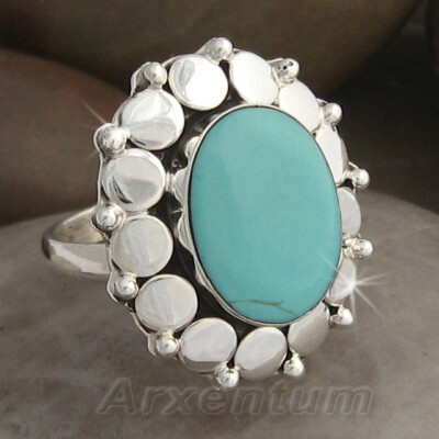 STUNNING MEXICAN STERLING SILVER 0.925 TAXCO COMPOSITE BLUE TURQUOISE RING