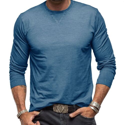 T-shirt uomo slim fit manica lunga girocollo casual elasticizzata blusa autunno - Foto 32 di 61