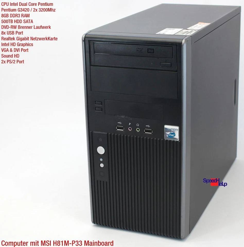 MSI H81m-p33 Intel Pentium G3420 Computadora PC Windows 7 64-BIT 8GB RAM 500GB - Imagen 2 de 4