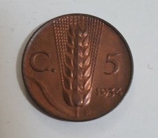 MONETA REGNO D'ITALIA 5 CENTESIMI SPIGA 1934 SPLENDIDA NON CIRCOLATA 1/17