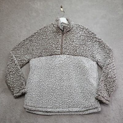 Thread & Supply Sweater Men's M Brown  Pullover 1/4 Zip Blush Sherpa Fluffy