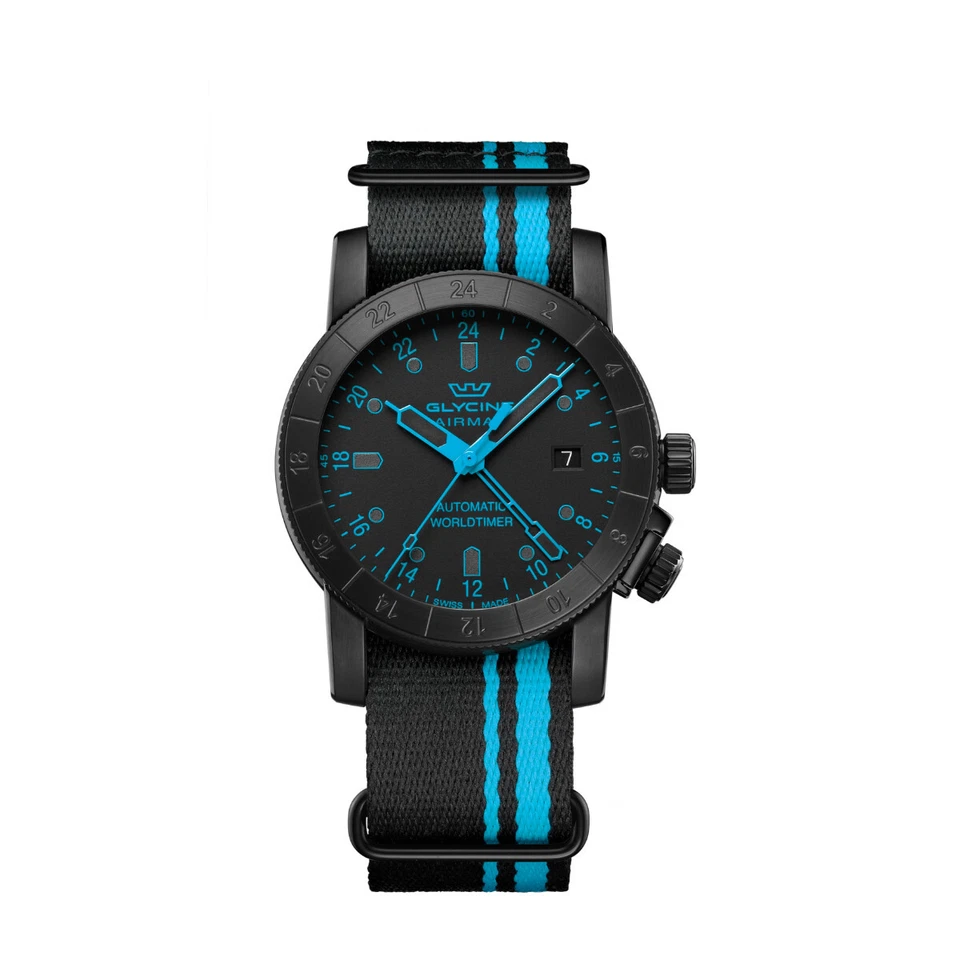 Glycine GL0495 Airman Contemporary GMT Mens Swiss Made Automatic Watch & Hat NEW - Image 2 of 4