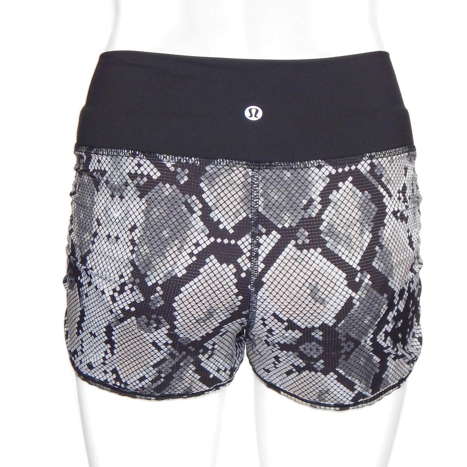 Lululemon Womens Size 2 Black Digital Abstract Print Layered Waist Shorts 4156-image