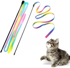 Interactive Cat Rainbow Wand Toys, Interactive Cat Teaser Wand String, Colorful