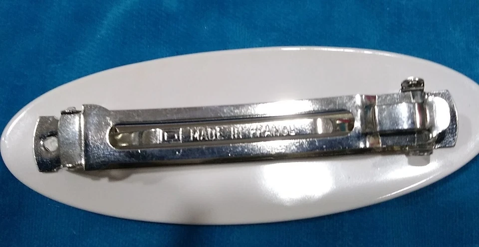 Pinza de pelo France Barrette ovalada floral azul blanco flores Foto 2 de 3