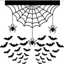 Halloween Felt Spider Web 3D Bats Wall Decor with 48pcs 4 Sizes Scary Bat