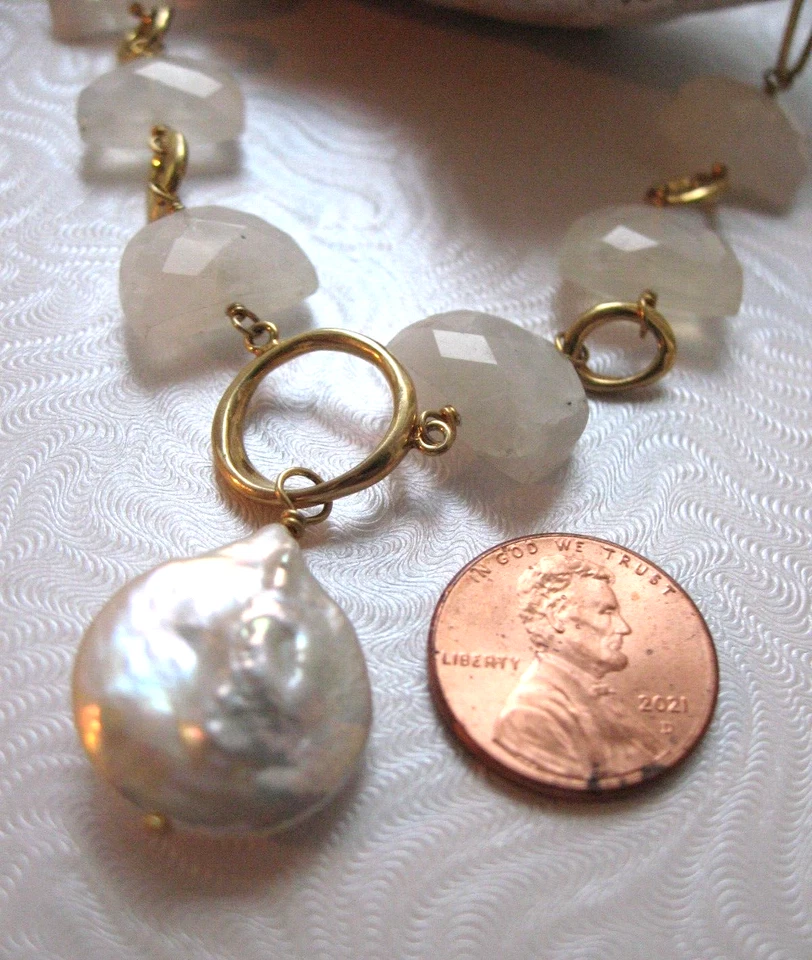 Chan Luu Necklace Luna Pearl White Coin Pendant Moonstone Crescent Gold NWT $345 - Image 2 of 4