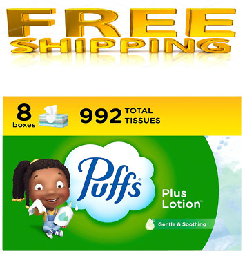 Puffs Plus Lotion Facial Tissues, 8 Family Boxes, 124 Facial Tissues per Box