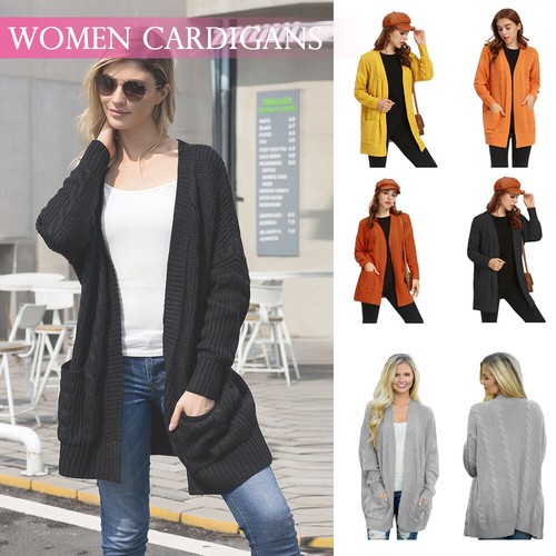 Women Ladies Chunky Cable Knit Cardigan 