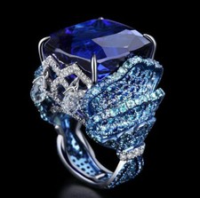Gorgeous Royal Style Lab Created Blue Sapphire  White CZ Fashion Party Rings