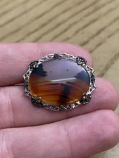 Vintage Ostby Barton Sterling Silver Vintage Designer Signed Agate Brooch