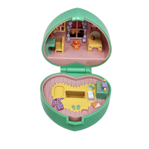 VINTAGE 1991 BLUEBIRD POLLY POCKET MIDGE'S BEDTIME RING COMPACT HEART PLAYSET