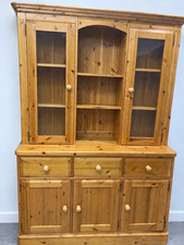 Wood & Glass Freestanding Display Cabinet, Brown, 5 Glass Doors, 3 Drawers