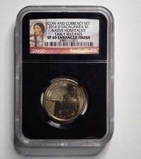 FAIBLE TIRAGE ~ 2014 D Sacagawea 1 $ SP69 finition améliorée hospitalité autochtone NGC