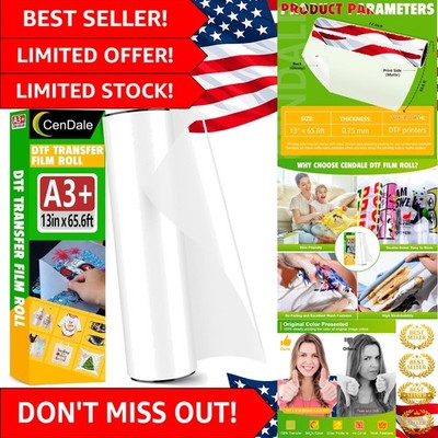 DTF Transfer Film Roll 13''x 65.6ft -  A3+ DTF Film Roll, Double Sided Matte C...
