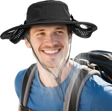 Cooling Sun Hat with Fan Rechargeable, UPF50 Bucket Hat, 8-16H Neck Fan Hat