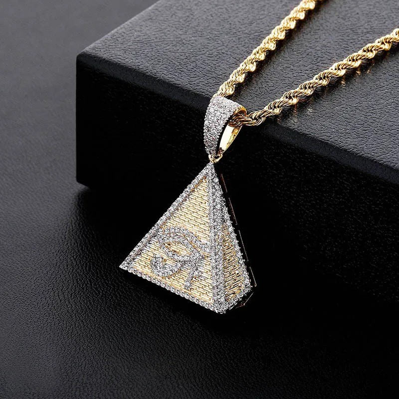Eye Of Horus Pyramid Pendant Necklace Gold Iced Out Cz Bling Egyptian Charm