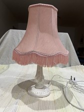 White and Pink Table Lamp with Pink Fringed Shade Bedside Lamp Home Decor UK